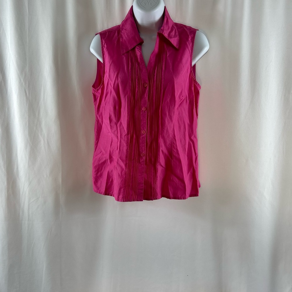 Allison Taylor Silk/Cotton pleated button front collared sleeveless top M